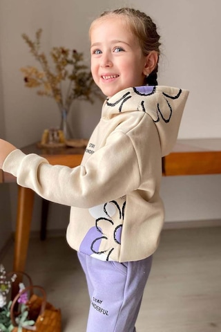 Riccotarz Kız Çocuk Stay Wonderful Çiçek Desenli İçi Pamuklu Lila Eşofman Takım