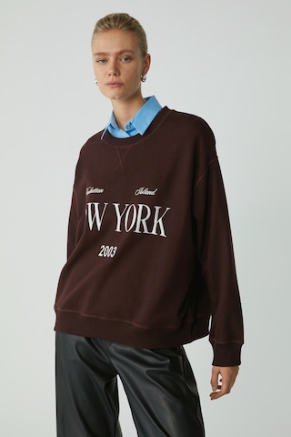 ETHIQUET PETRABB Kadın Içi Polarlı Yumuşacık Comfort Önü Nakışlı Örme Bordo Büyük Beden Sweatshirt