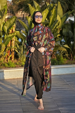 Remsa Mayo Remsa Tesettür Mayo Üzerine Tek Kaftan Kimono Pareo Rp019 Funda Siyah