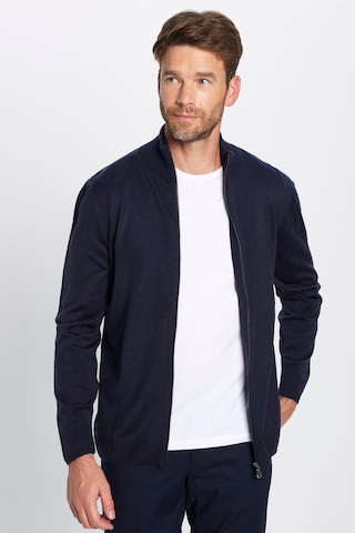 Tudors Erkek Slim Fit Dar Kesim Lacivert Dik Yaka Fermuarlı Düz Hırka-32261 Lacivert