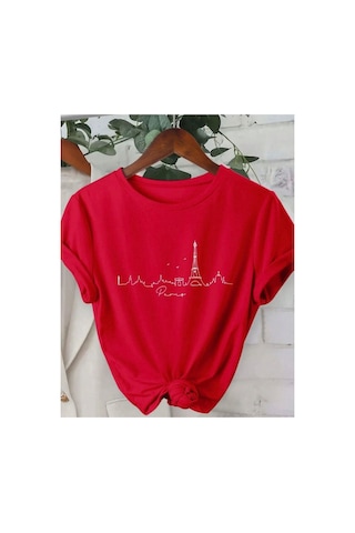 Medinenur Rome Desen Baskılı Basic T-shirt Kırmızı