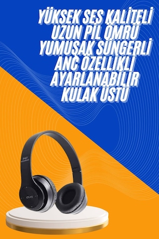 Wireless 5.0 Bluetooth Kablosuz Kulaklık Anc Özellikli Kulak Üstü Ayarlanabilir
