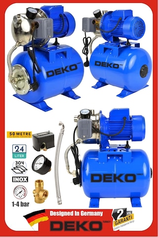 Deko Dk1540j 1.5hp Paslanmaz Jet Su Motoru + 24lt Tanklı Hidrofor Seti 4kat 4daire Full Bakır Sargı