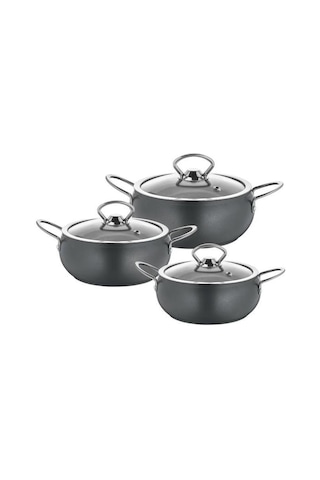 Oms 3554 Bio Granit Mini Küre Mama Çorba Tencere Seti 6 Parça Antrasit