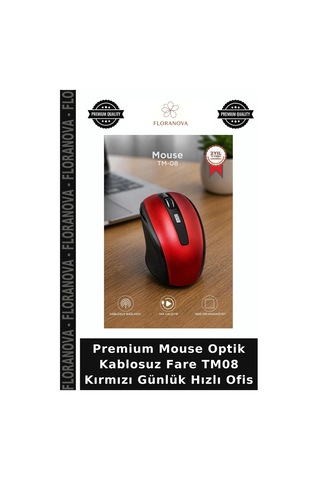 Premium Mouse Optik Kablosuz Fare Tm08 Kırmızı Günlük Hızlı Ofis
