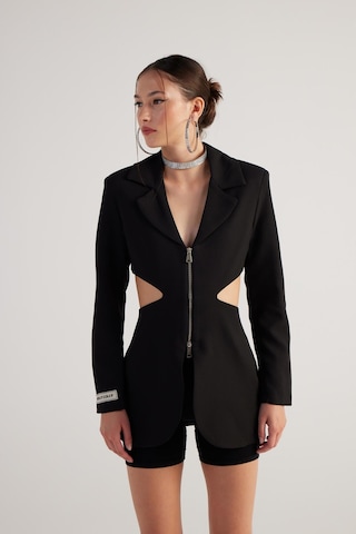 Holly Lolly Bel Dekolteli Fermuarlı Voila Blazer Ceket Siyah