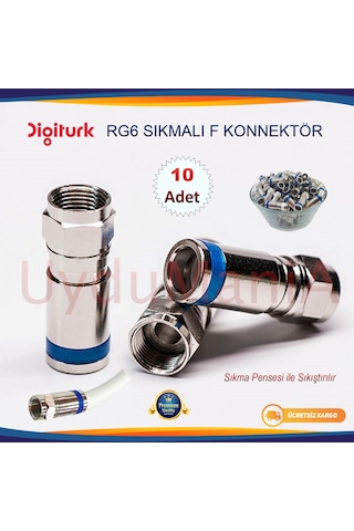 Rg6 Digitürk Sıkmalı F Konnektör - 10 Adet