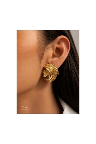 Alter Gold Renk Vintage Dokulu Spiral Form Premium Küpe Seti Kadın Altın