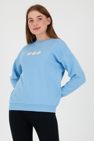 Kadın Oversize Baskılı Sweatshirt Mavi