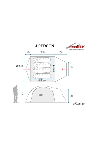 Evolite Excamp 4 Pro Çadır - Sun Fresh Upf80 / 4 Mevsim Gri