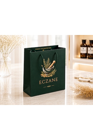 Eczane Karton Çanta Körüklü Premium Orman Yeşili 14x8x20 Cm - 10 Adet