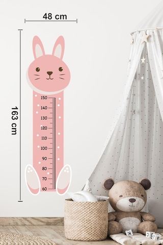 MSticker Sevimli Pembe Tavşan Çocuk Bebek Odası Boy Cetveli Sticker 48x163cm