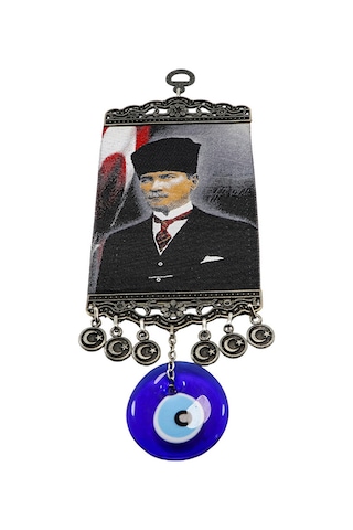 Lacivert El Yapımı Cam Nazar Boncuklu M. K Atatürk Duvar Süsü, He