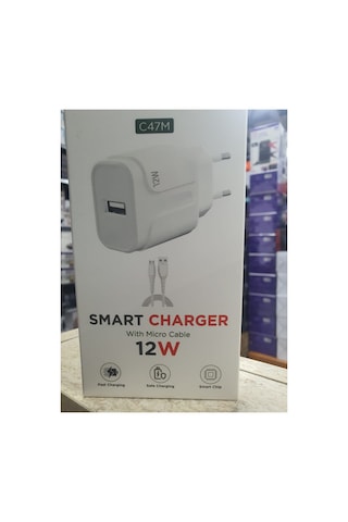 C47m Smart Charger 12w Usb To Mikro Usb Kablolu Hızlı Şarj Aleti Fast Charging Smart Chip Safe Charging Usb Adaptör Ve Şarj Kablosu