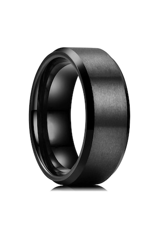 8 Mm Köşeli Düz Model Unisex Kadın Erkek Çelik Alyans Yüzük Cl31 Siyah