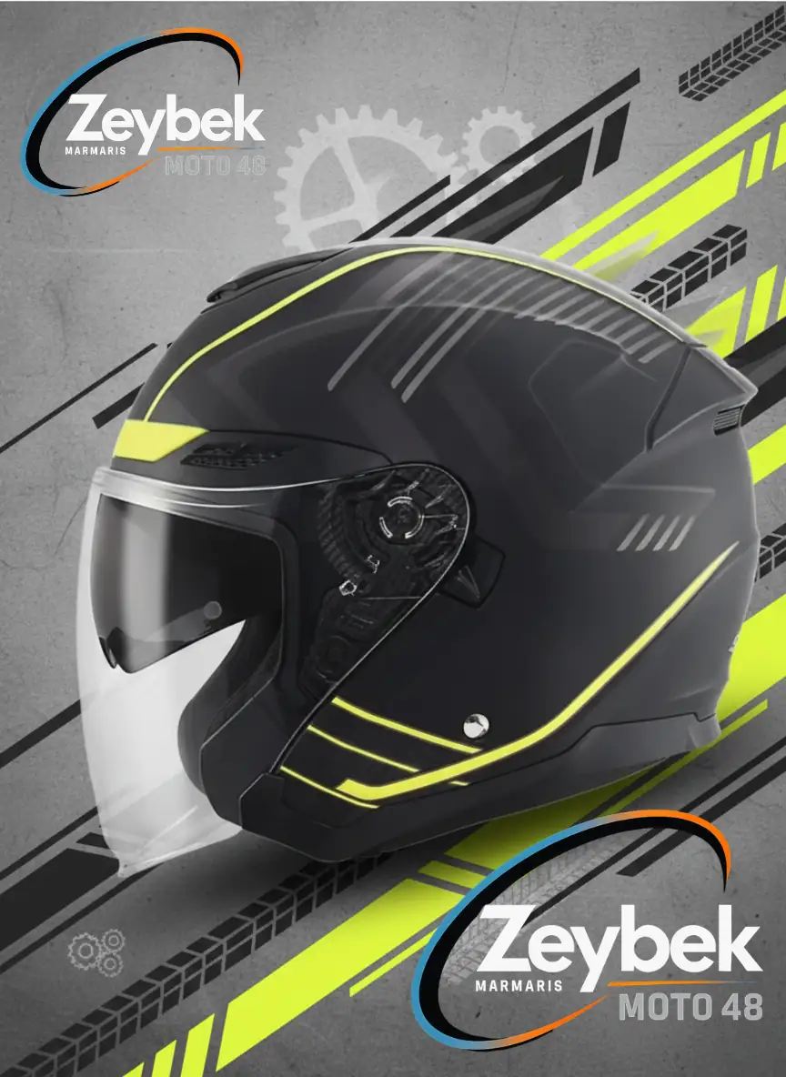 Cavalry Yarım Kask - Güneş Vizörlü, Intercom Uyumlu, Dot & Ce Onaylı Mat Siyah Gri - Neon - Siyah
