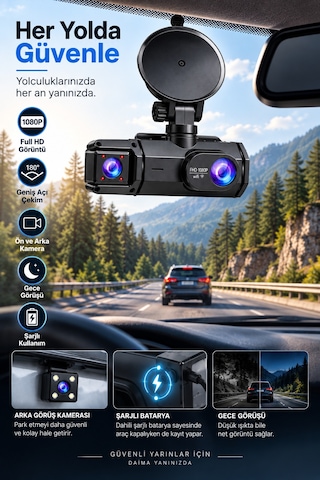 Ön Arka Kayıt 1080p Full Hd 180 Geniş Açı Şarjlı Kullanım - Lisinya Standart