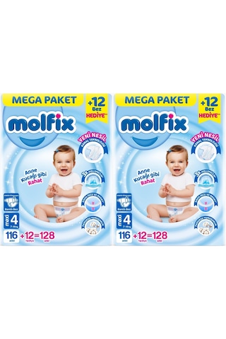 Molfix Bebek Bezi Beden:4 7-14kg Maxi 256 Adet Mega Ekonomik 4 Numara