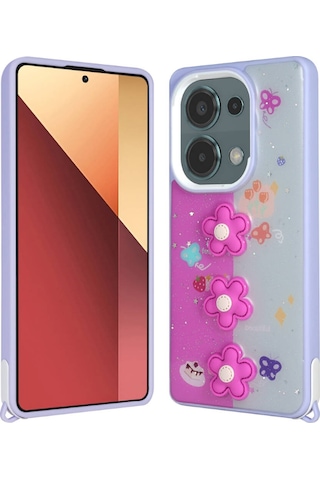 Nourthkiingdom Redmi Note 13 Pro 4g Kılıf Parlayan Simli Kabartma Figürlü Nrtk Cevze Kapak - Pembe Pembe