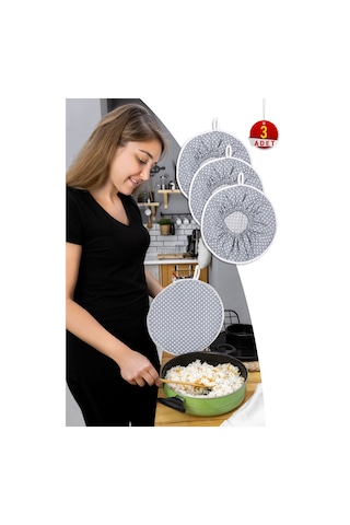 3 Adet Şık Ve Pratik Demlematik: Pilav Demleme Örtüsü , Tencere Kapağı Bonesigri Puantiye