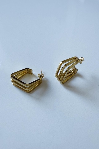 Gold Kaplama Piramit Model Çelik Küpe Gold