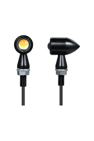 Honmex Klasik Kafe Racer Motosikletleri İçin Led Metal Mini Flaşör, Mermi Tipi, Aluminyum Alaşımlı, Siyah