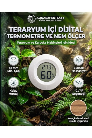 Yuvarlak Dijital Termometre Ve Nem Ölçer - Higrometre - Teraryum Ve Kuluçka Makinesi Isı Ölçer - Hassas Ölçme Aralığı