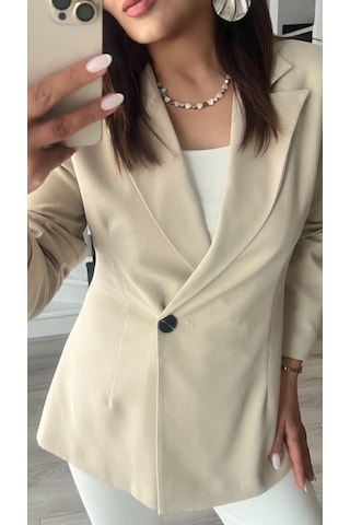 Bej Volanlı Bel Oturtmalı Blazer Ceket Bej