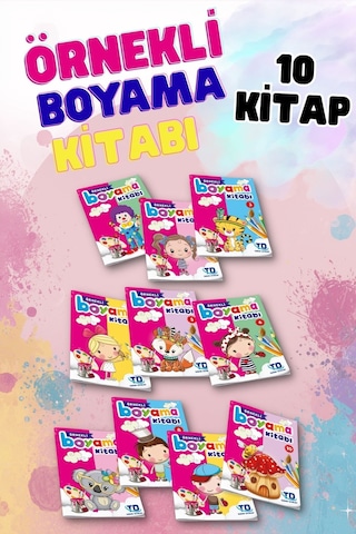 10'lu Örnekli Boyama Kitabı Seti - Eğitici Ve Geliştirici Çocuk Boyama Serisi