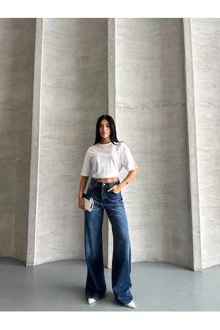 Zdn Jeans Yüksek Bel Wide Leg Jean Pantolon Mavi - Mavi