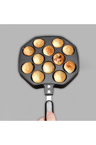 Teltree Alüminyum 12 Lü Tako Yaki Tepsisi - Anti Kayma Kaplama, Isıl Dayanıklı Kollu, Ev Fırıncılık Aleti Siyah