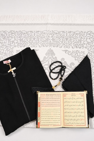 Bilenler Kadın Namaz Seti Fermuarlı Namaz Elbisesi Seccade Örtü Yasin Tesbih Zikirmatik Siyah