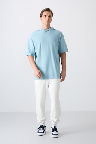 Tommy Life Açık Mavi Pamuklu Kalın Yüzeyi Dokulu Oversize Fit Basic Erkek T-shirt - 88335 Açik Mavi