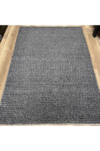 Eko Halı Jade Basketweave Antrasit Naturel Kazak Örgü Desenli El Dokuma Örgü Kilim Antrasit