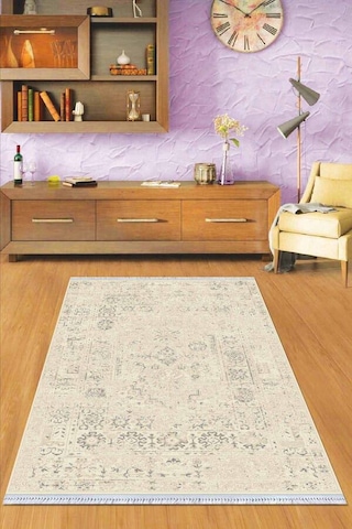 Kemik Modern Dokuma Pamuk Tabanlı Kaymaz Kilim Klm100n11