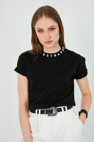 Lela Yakası Baskılı Bisiklet Yaka Basic Örme Bayan T Shirt 5864054 Siyah