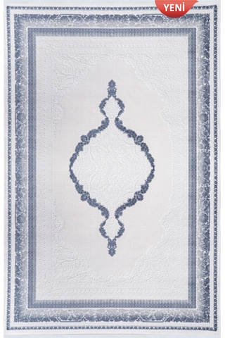 Aura Rugs Mavi Madalyon Desenli Akrilik Modern Salon Halısı - Dokuma Tabanlı 8mm Hav Yüksekliği Çok Renkli