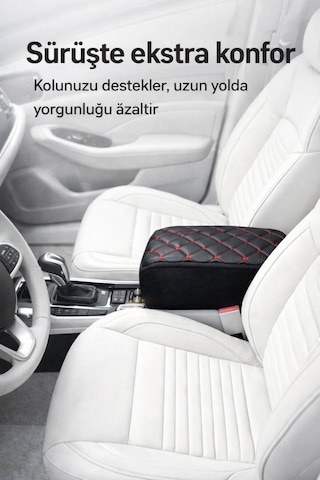 Lüks Oto Kolçak Kol Dayama Koltuk Arası Organizer Cepli Vidasız Montaj Siyah Deri Kırmızı Dikiş