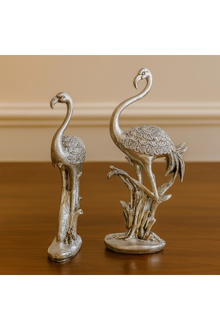Gold Ve Gümüş Renk Flamingo Biblo Seti 2 Li 45x18