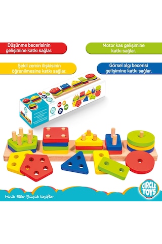 Circle Toys CIRCLE 101 Ahşap Geometrik Şekiller 5'li