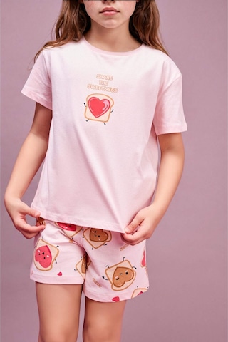 Defacto Regular Fıt 2li Pijama Şort Tişört Takımı Kız Çocuk H5509a826smpn256 Pembe-pn256