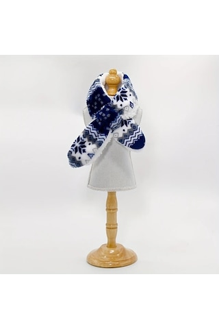 Elmpaly Mavi L Desenli Yumuşak Tüylü Köpek Atkı Kazak Yelek Kışlık