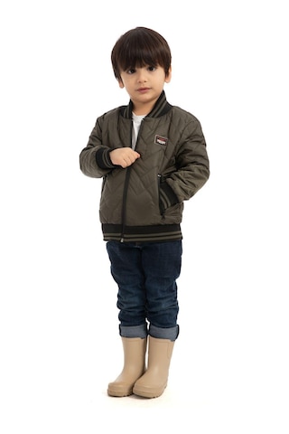 Erkek Çocuk Kolej Yaka Astarlı Su Ve Rüzgar Geçirmez Fermuarlı Mont Ceket Haki