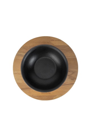 Lava Döküm Yuvarlak Çorba Kasesi Ve Kayın Servis Ahşabı. Çap Ø 14cm. Bordo