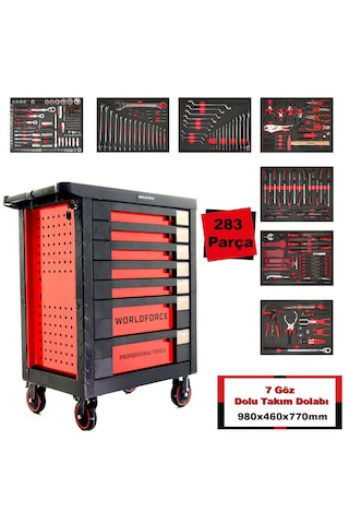 Worldforce 283 Parça Dolu Takım Dolabı 7 Çekmece Premium Paket