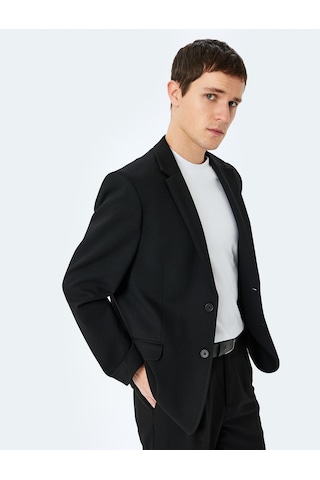 Koton Slim Fit Viskon Karışımlı Cepli Pike Kumaş Mono Yaka Düğmeli Blazer Ceket Siyah 5sam50008hk Siyah
