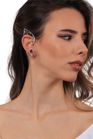 Kadın Antik Gümüş Kaplama Çivili Model Kırmızı Kristal Kesme Taşlı Ear Cuff Sağ Kulak Küpe Çok Renkli