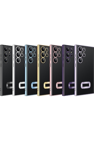 Samsung Galaxy Uyumlu S23 Ultra Kılıf Kamera Korumalı Logo Gösteren Zore Omega Kapak