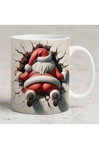 Komik Noel Baba 3d Tasarım Kupa Ön & Arka Farklı Görünümlü Bardak Beyaz