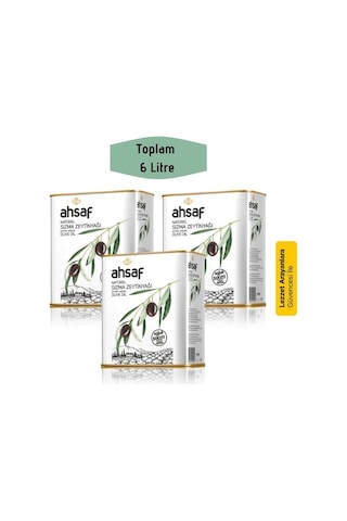 Ahsaf Soğuk Sıkım Natürel Sızma Zeytinyağı 3 x 2 L